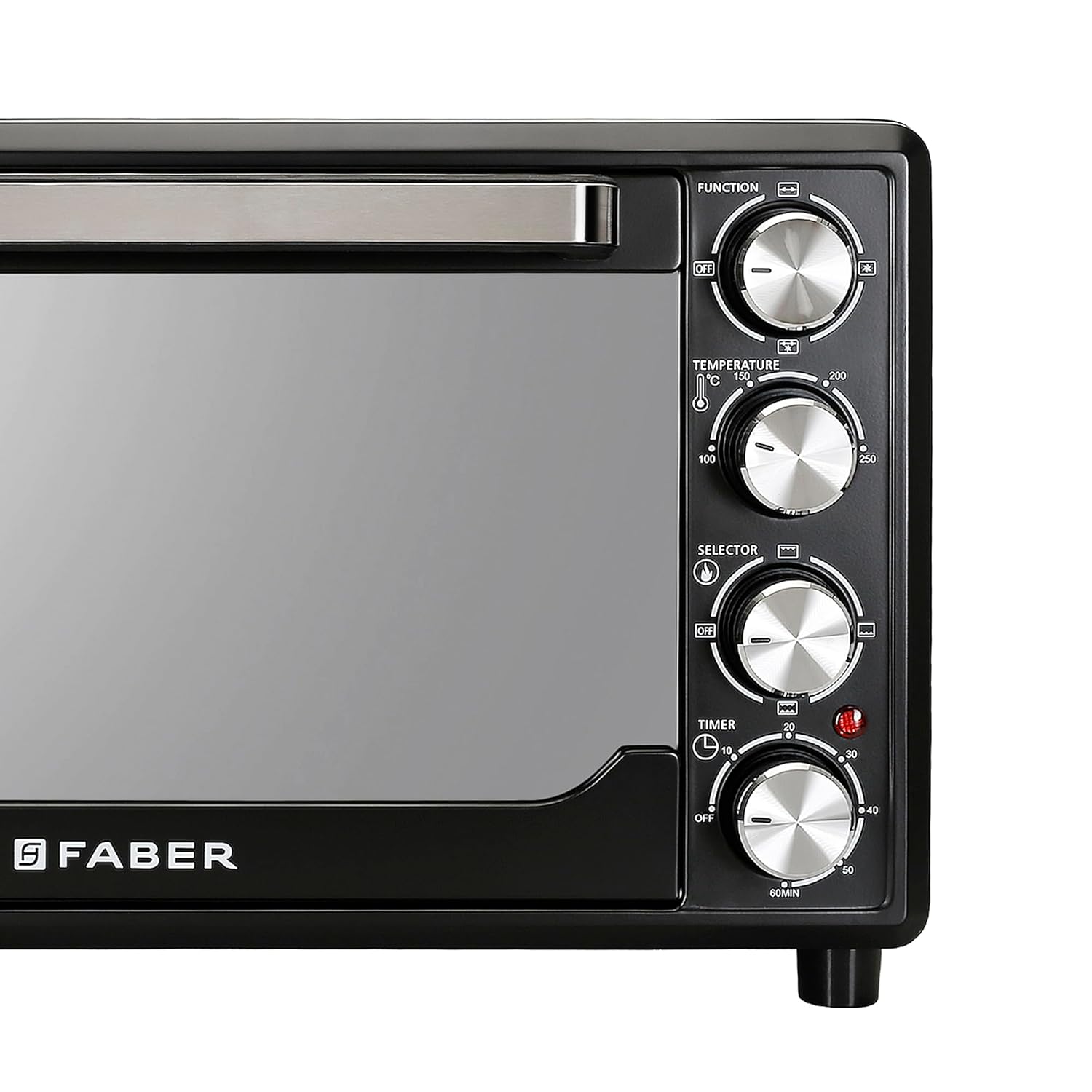 Faber 34L Double Glazed 1600W OTG|Bake, Toast, Roast, Grill|6 Functions, Upper & Lower Heating, Rotisserie, 360° Convection,Crumb Tray, Double Glaze Glass|Bake Plate, Pizza Plate, Silicon Gloves|Black