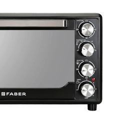 Faber 34L Double Glazed 1600W OTG|Bake, Toast, Roast, Grill|6 Functions, Upper & Lower Heating, Rotisserie, 360° Convection,Crumb Tray, Double Glaze Glass|Bake Plate, Pizza Plate, Silicon Gloves|Black