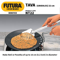 Hawkins Futura 22 cm Tava, Non Stick Tawa with Stainless Steel Handle, Black (NT22).