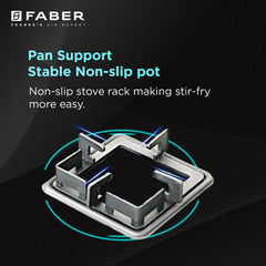 Faber Stylish 3 Brass Burners 77cm Sleek Cooktop |Manual Ignition|MS Powder Coated Pan Support|Black Glass Finish|5 Yrs 