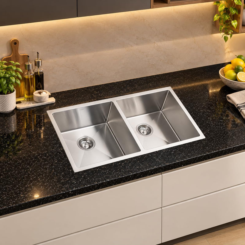Kaff Marco Handmade Stainless Steel Kitchen Sink 34 x 18 Inch | 304 Grade SS | Satin Finish