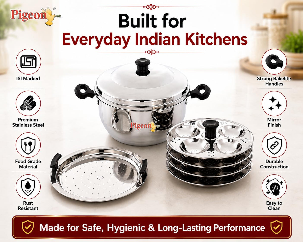 Pigeon Stainless Steel Hot 16 Idly Pot with Steamer - Silver