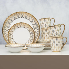 Clay Craft Fine Ceramic Ebony Dinner Set, Enchanting Gold, for Family of 4, Dinner Set Ceramic, Crockery Set, Dining Set for Dinner, Crockery Set for Gift, Kitchen Set (16 Pieces, E625)