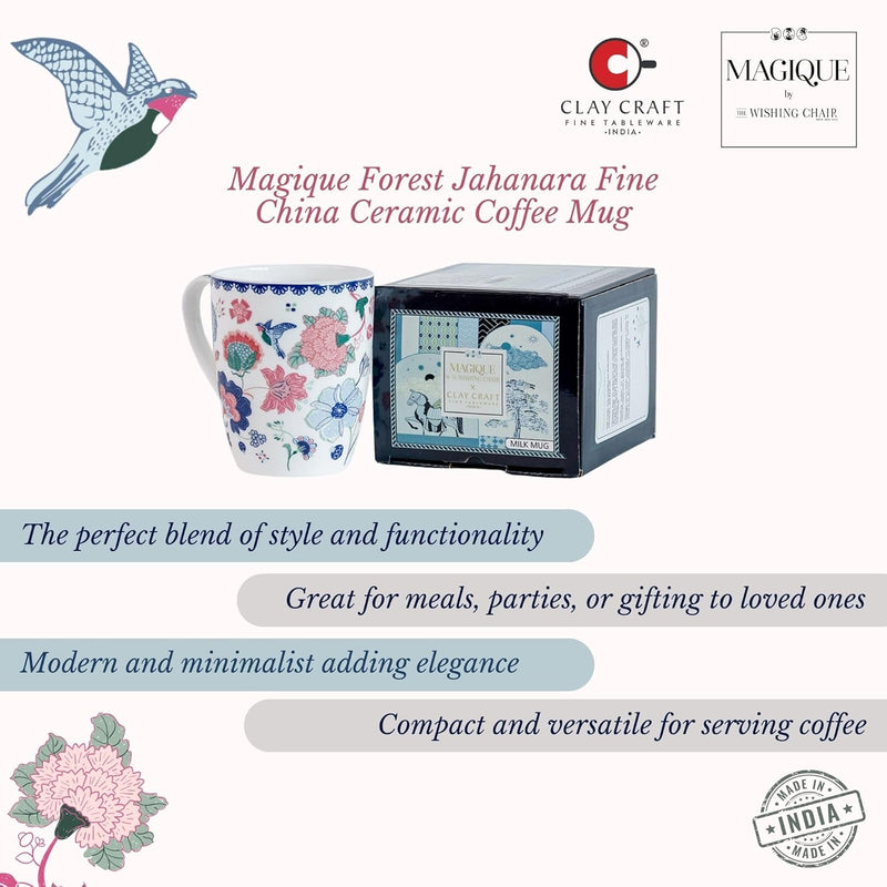 Magique by The Wishing Chair x ClayCraft : Forest Jahanara Ceramic Coffee Mug 300ml | Fine China Milk Tea Cup | Elegant Floral Mug for Home Office Gifting | Microwave & Dishwasher Safe