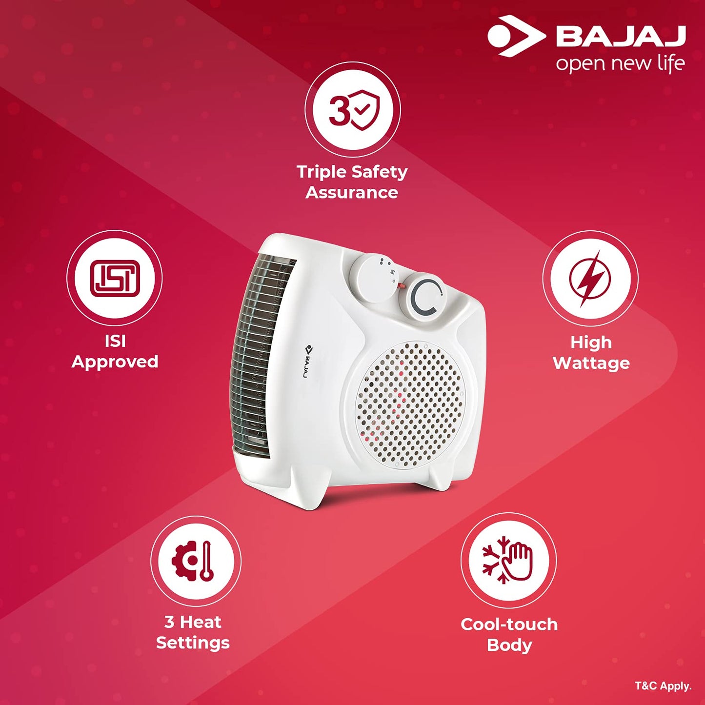 Bajaj Majesty RX10 Room Heater For Home | 2 Heat Settings 1000W/2000 Watts | Triple Safety Assurance | Adjustable Thermostat | Two Way Installation | Heat Convector Room Heater | 2-Yr Warranty 【White】