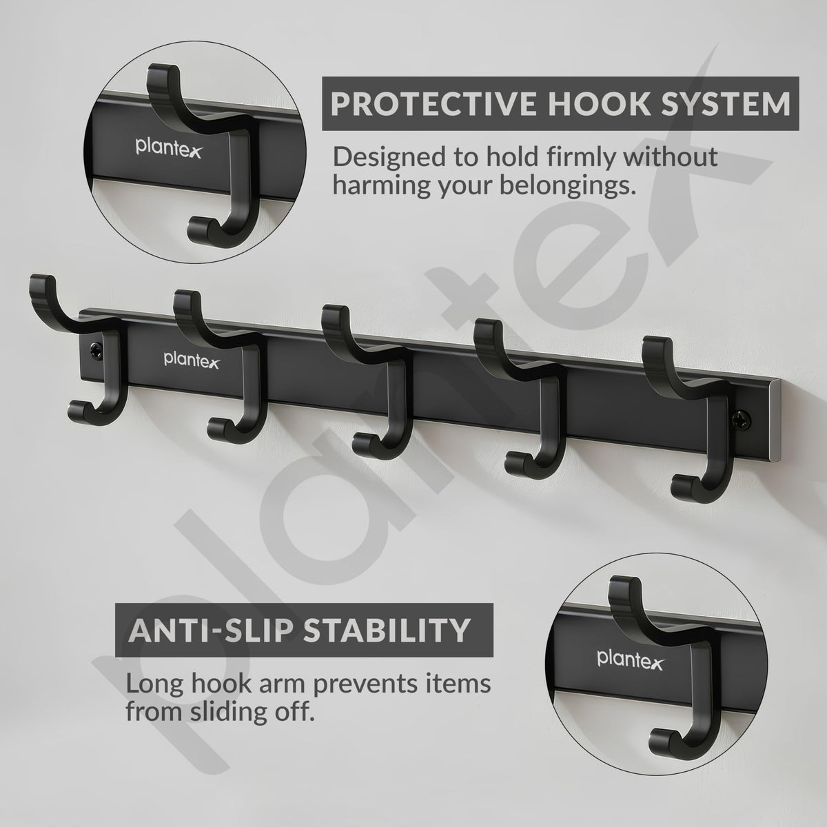 Plantex Aluminum Hook Rail with Movable Hooks for Wall/5 Hooks Hook Rail for Bathroom/Kitchen/Bath Towel Hook/Wall Hooks for Hanging - Pack of 1 (Black)-6