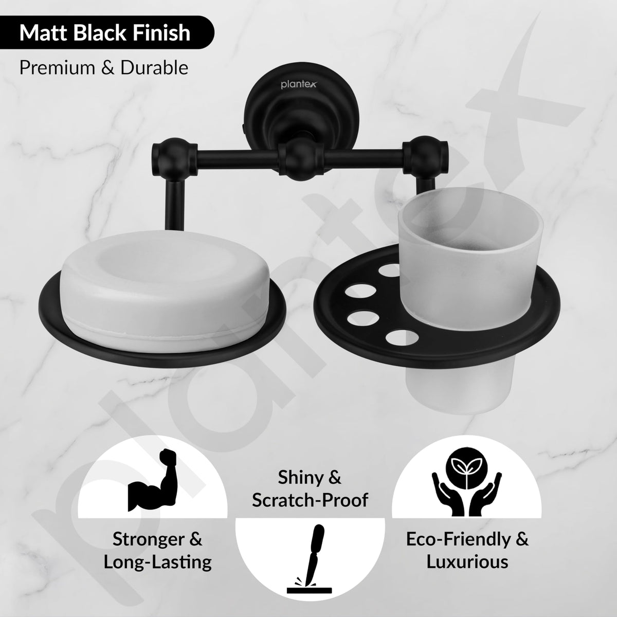 Plantex 304 Stainless Steel Skyllo Soap and Brush Holder Stand for Bathroom and Wash Basin (Black)-3