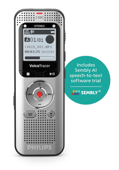 Philips DVT2015 VoiceTracer Audio Recorder, Stereo, MP3, 8 GB, Including Speech-to Text Sembly Trial