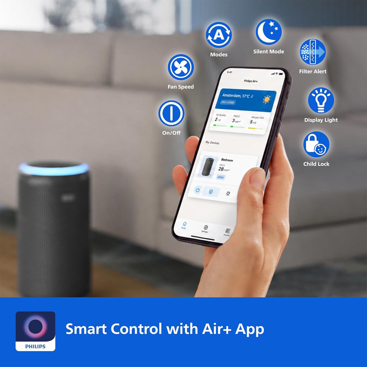 Philips AC3221/60 Smart Air Purifier for Home, Covers upto 600sqft