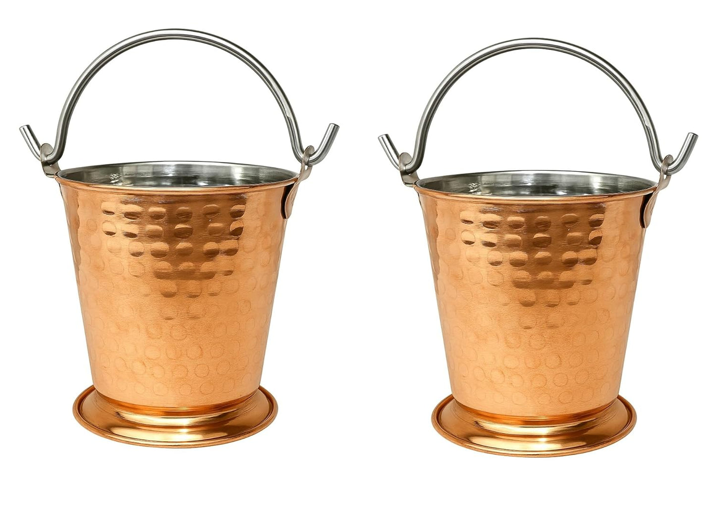 Dynore Stainless Steel Copper Hammered Plated Serving Bucket/Balti for Serveware & Tableware for Home/Hotel and Restaurants - Set of 2