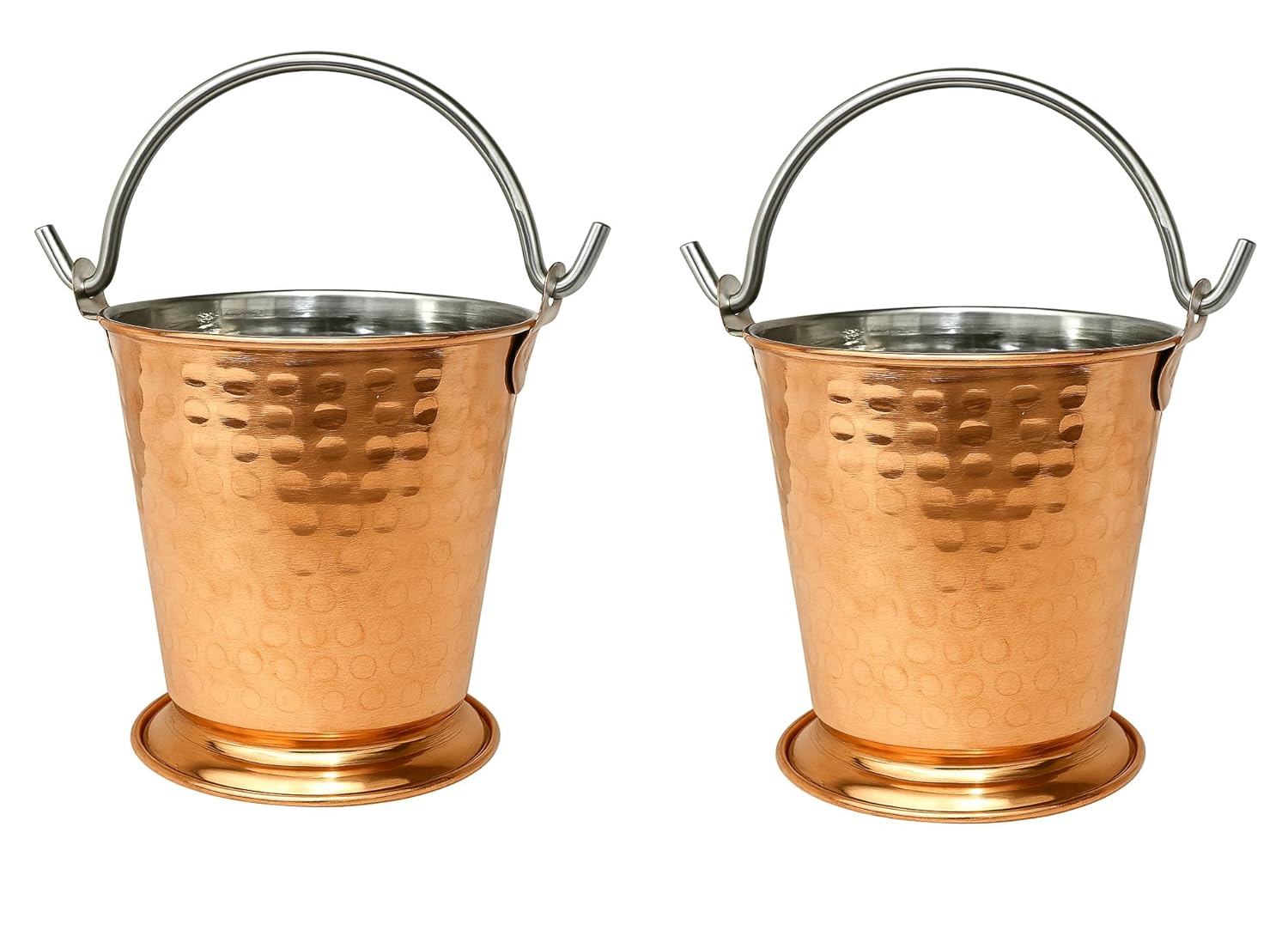 Dynore Stainless Steel Copper Hammered Plated Serving Bucket/Balti for Serveware & Tableware for Home/Hotel and Restaurants - Set of 2