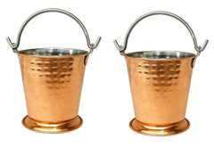 Dynore Stainless Steel Copper Hammered Plated Serving Bucket/Balti for Serveware & Tableware for Home/Hotel and Restaurants - Set of 2