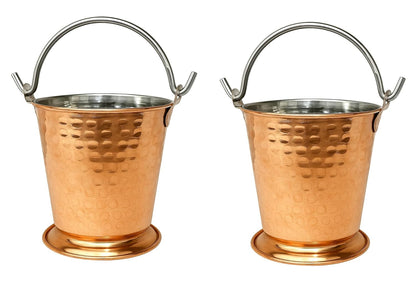 Dynore Stainless Steel Copper Hammered Plated Serving Bucket/Balti for Serveware & Tableware for Home/Hotel and Restaurants - Set of 2