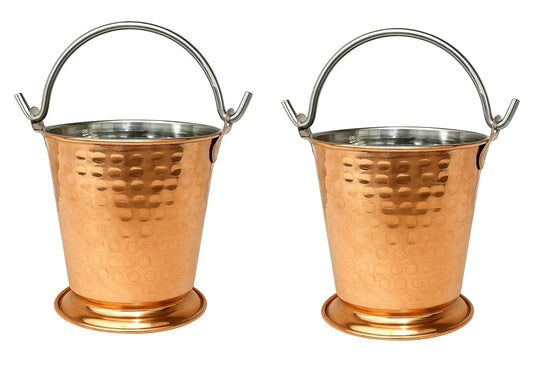 Dynore Stainless Steel Copper Hammered Plated Serving Bucket/Balti for Serveware & Tableware for Home/Hotel and Restaurants - Set of 2