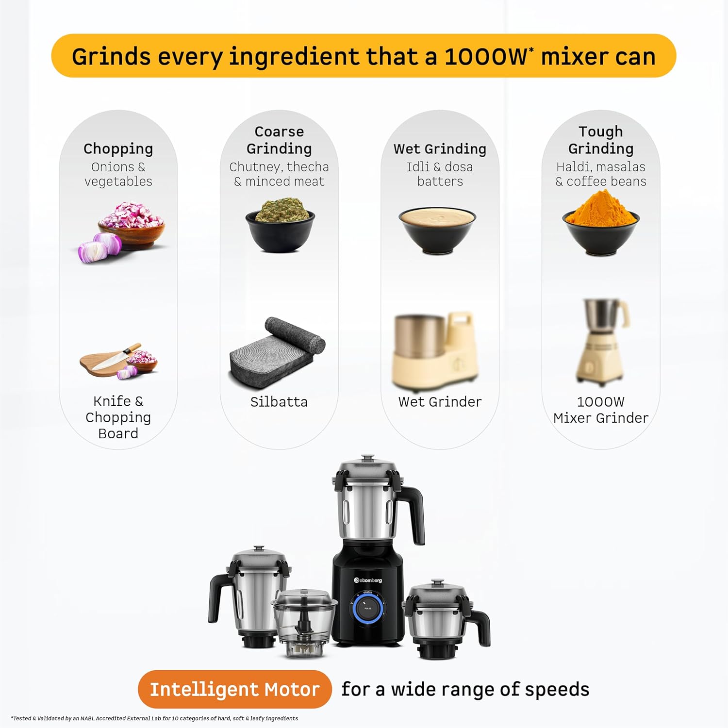 Atomberg Zenova Mixer Grinder | Unique Coarse Mode for Silbatta-like Texture | Intelligent BLDC Motor | Safety Features | 4 Jars including Chopper | Hands-Free Operation (Black)