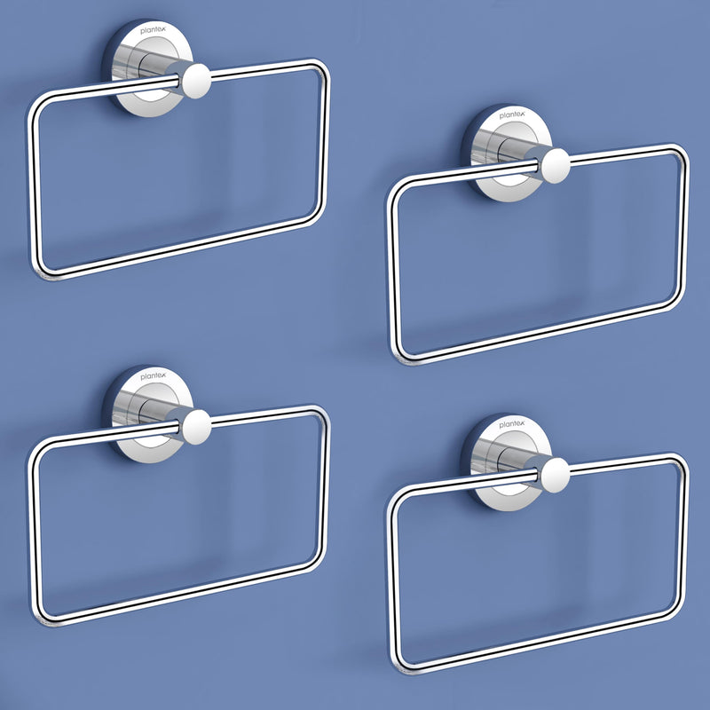 Plantex Stainless Steel Towel Ring for Bathroom/Wash Basin/Napkin-Towel Hanger/Bathroom Accessories (Chrome-Rectangular) - Pack of 4-1