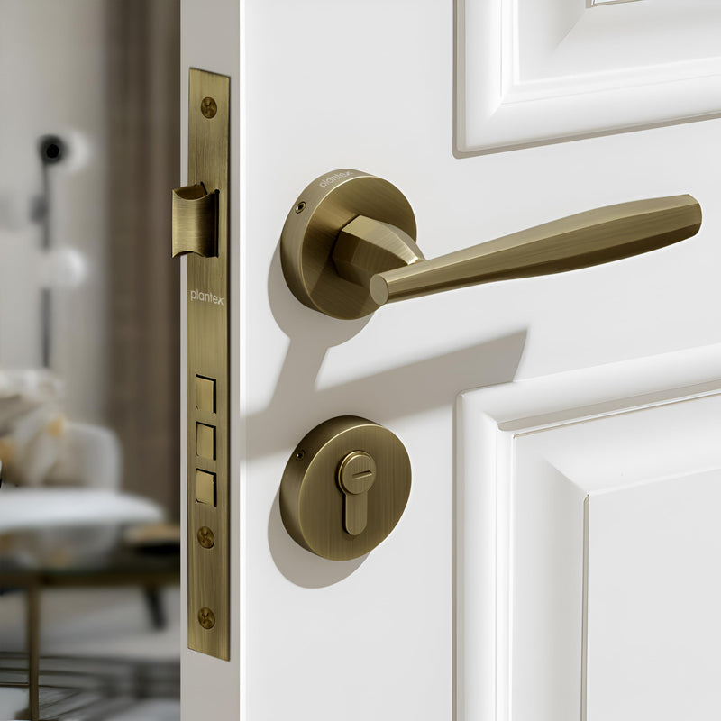 Plantex Main Door Lock Set/Door Lock for Home/Mortise Lock with Brass Lock Body & Cylinder (7135, Brass Antique)-1