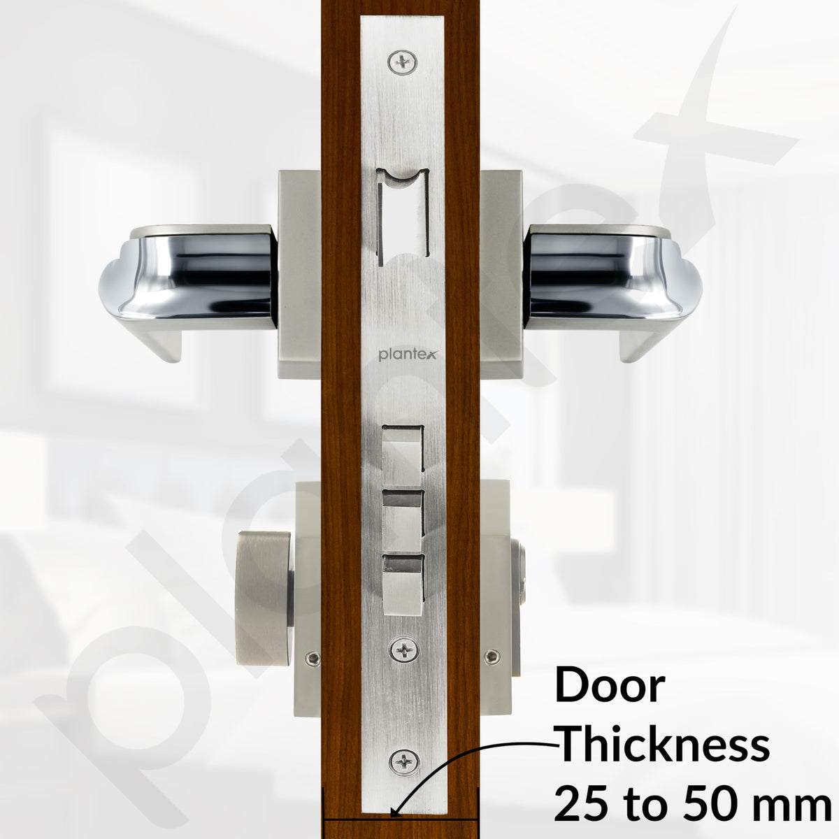 Plantex Triple Security Door Lock for Home/Main Doorlock Set with 3 Years of Warranty/Mortise Locks for Door with Brass Lock Body & Cylinder(7086 - Satin White & Chrome)-5