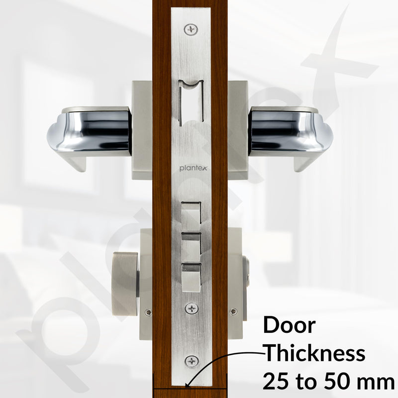 Plantex Triple Security Door Lock for Home/Main Doorlock Set with 3 Years of Warranty/Mortise Locks for Door with Brass Lock Body & Cylinder(7086 - Satin White & Chrome)-5