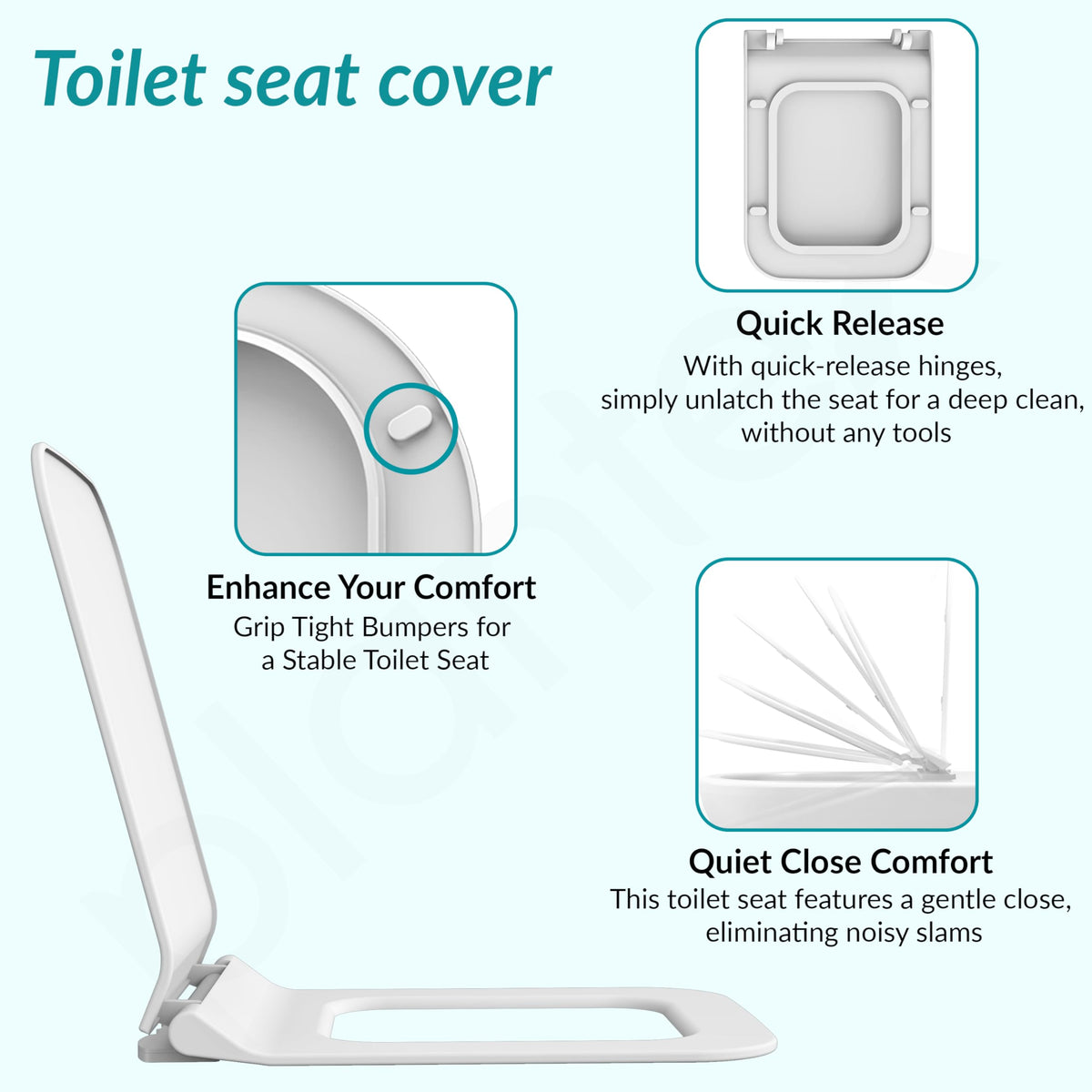 Plantex Polypropylene Toilet Seat/Western Toilet Seats For Bathroom/Soft Closing Toilet Seat/Toilet Seat Cover For Commode - Rectangle Shape (Glossy White)-4