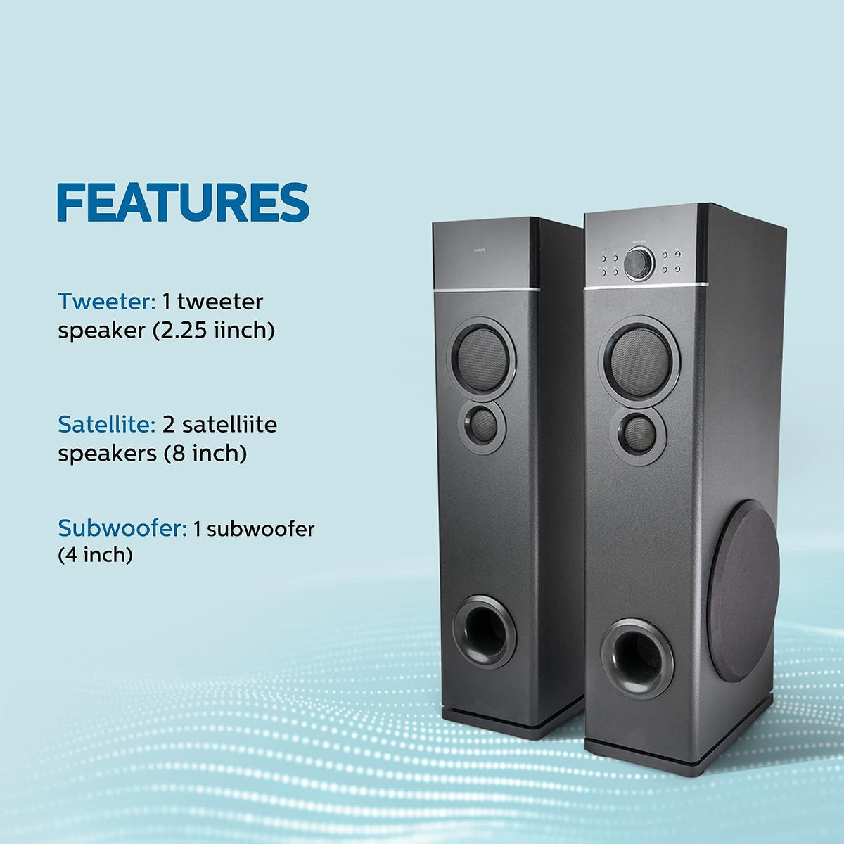 Philips SPA9120B Multimedia Tower Speakers with Wireless Mic, Bluetooth, USB MP3 Playback, FM Radio