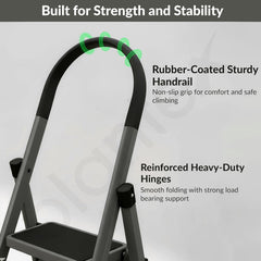 Plantex Ladder for Home 4 Steps/Foldable Ladder with Anti-Skid Wide Steps (30L x 20W cm)/Strong D-Shape Pipe with X-Support for More Stability/5 Year Warranty(Apex-Black)
