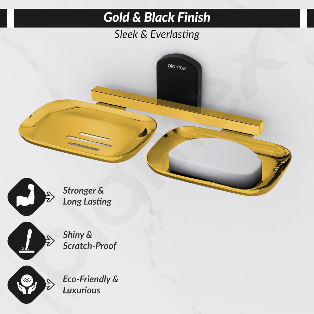 Plantex 304 Grade Stainless Steel Double Soap Holder for Bathroom/Soap Dish for washbasin/Soap Stand/Bathroom Accessories - Parv (Gold & Black)-4