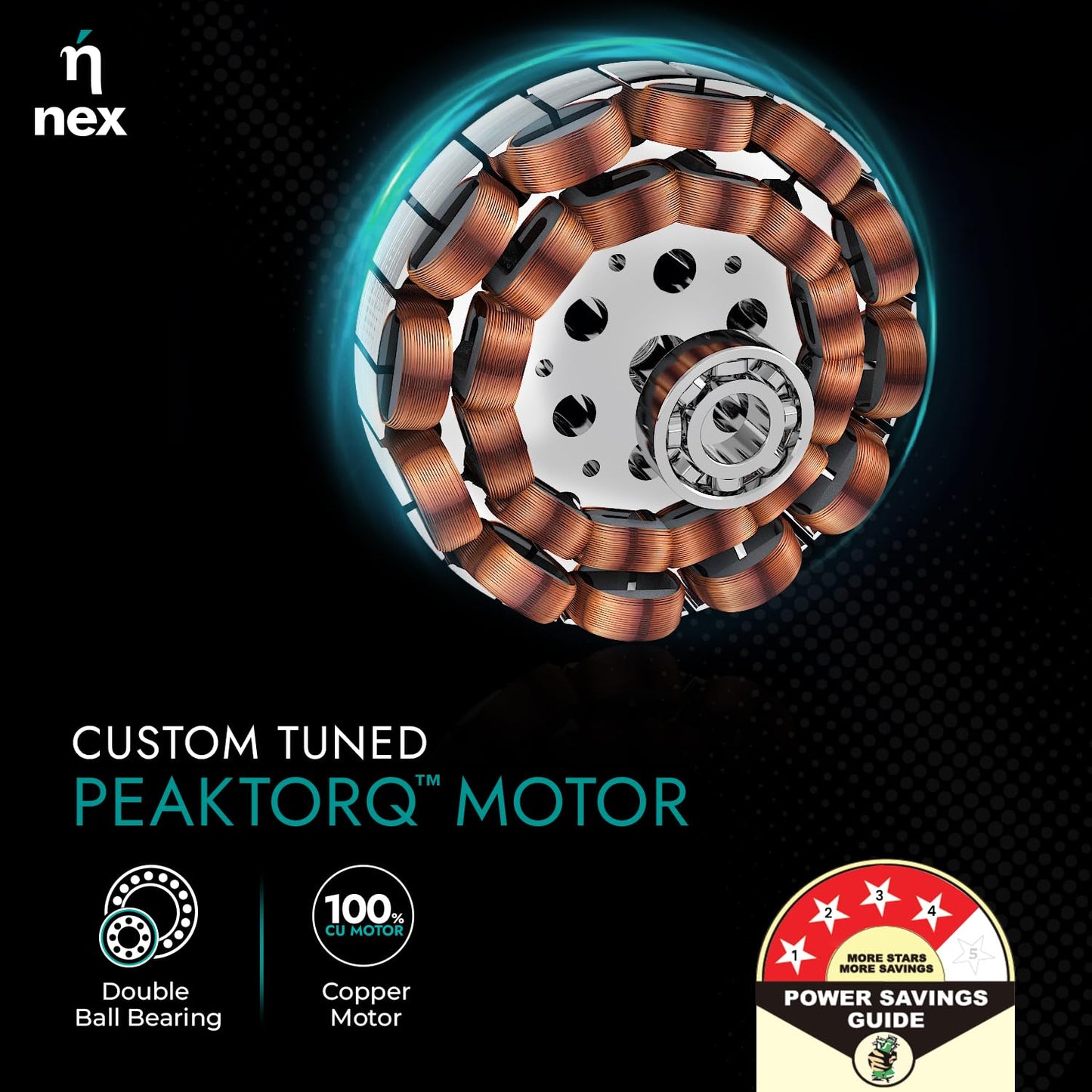 NNEX by BAJAJ Glyde A50 1200 MM | BEE 4 Star Rated Premium Ceiling Fan | 20% Higher Air Thrust* | Airfluence™ Al Blades | Adjustable Downrod | 2-Yr Warranty 【Snow White】