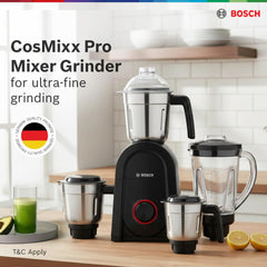 Bosch CosMixx Pro 1000W Mixer Grinder | German Engineering for Powerful & Ultra Fine Grinding | 4 Leak Proof Jars including Blender Jar | 22000 RPM Heavy Duty Motor | Overload Protection 【MG8714C4KI】