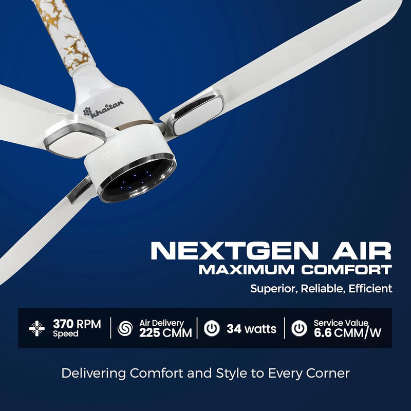 Khaitan Ornate Super BLDC 1200 mm Ceiling Fan with Remote | 5 Star (Pearl White)-4