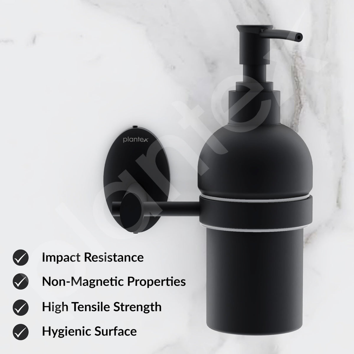 Plantex Liquid Soap Dispenser for Bathroom/304 Grade Stainless Steel Wall Mount handwash Dispenser/Shampoo Dispenser/Bathroom Accessories - Oreva (Black)-2