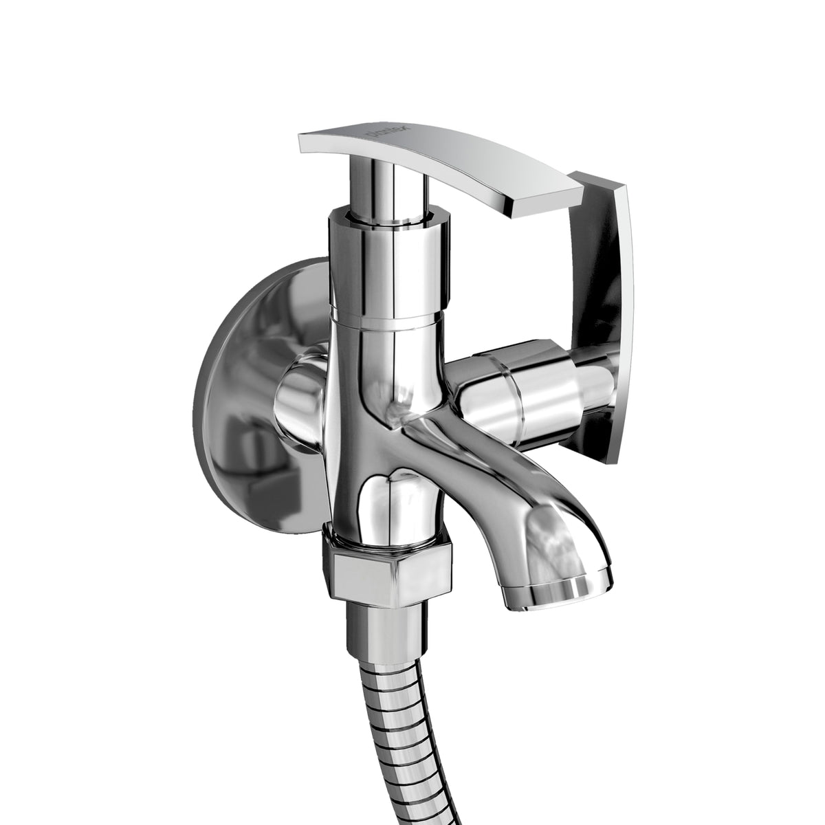 Plantex Two Way Tap for Washing Machine with Water Saving Aerator/2 in 1 Bibcock for Bathroom with Brass Spindle and Wall Flange/Bathroom Tap-(SMR-1265-Chrome)