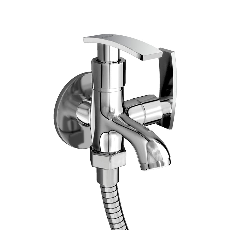 Plantex Two Way Tap for Washing Machine with Water Saving Aerator/2 in 1 Bibcock for Bathroom with Brass Spindle and Wall Flange/Bathroom Tap-(SMR-1265-Chrome)-1