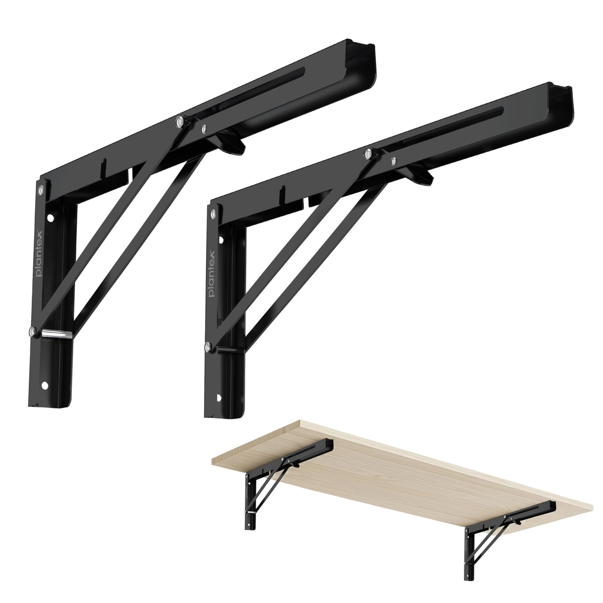 Plantex 16 Inch Foldable Shelf Bracket/GI Steel Multipurpose Bracket/L Bracket/Space Saving Bracket for Wall/Folding Table Bracket for Home & Office (Pair of 1, Black)-1