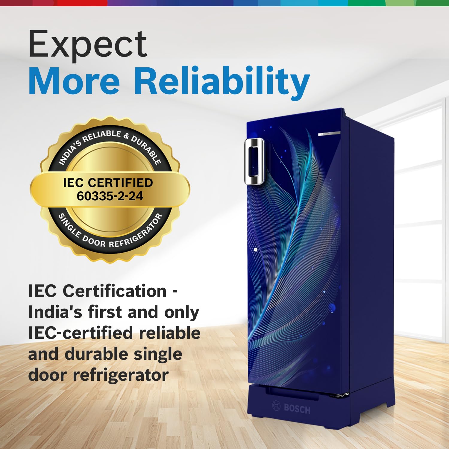 BOSCH 187L, 4 Star, Single Door Refrigerator with Industry's largest base drawer, vegetable box* & Beverage space (CST18B34PI, Feather blue) 18 Hr Cooling Retention, 2.5x Cooling, inverter compressor