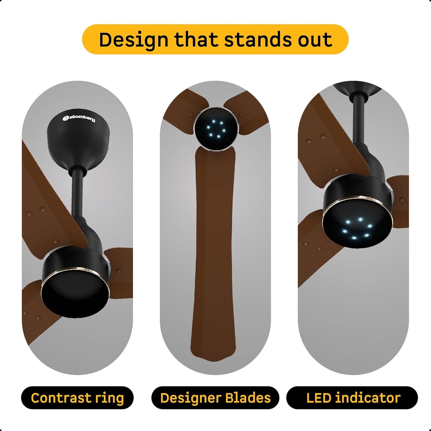 atomberg Renesa Halo Smart Alexa Enabled 1200mm BLDC Ceiling Fan with Remote | BEE 5 star | High Air Delivery | Low noise | LED Speed Indicator | Sleek Design | | 3 Year Warranty| Matte Brown & Black