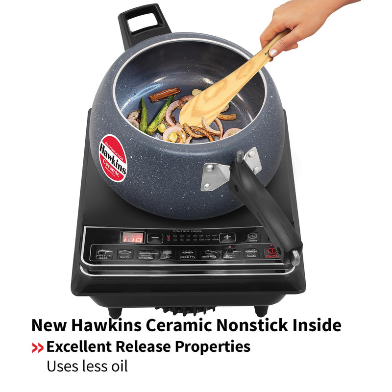 Hawkins 5 Litre Ceramic Nonstick Pressure Cooker, Induction Inner Lid Cooker, Granite Contura shaped Cooker, Blue (ICC50)