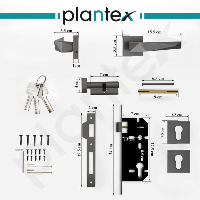 Plantex Door Lock for Home/Main Door Lock Set with 3 Years Warranty/Mortise Lock with Brass Lock Body & Cylinder with 3 Brass Key - (7129, Grey)-5
