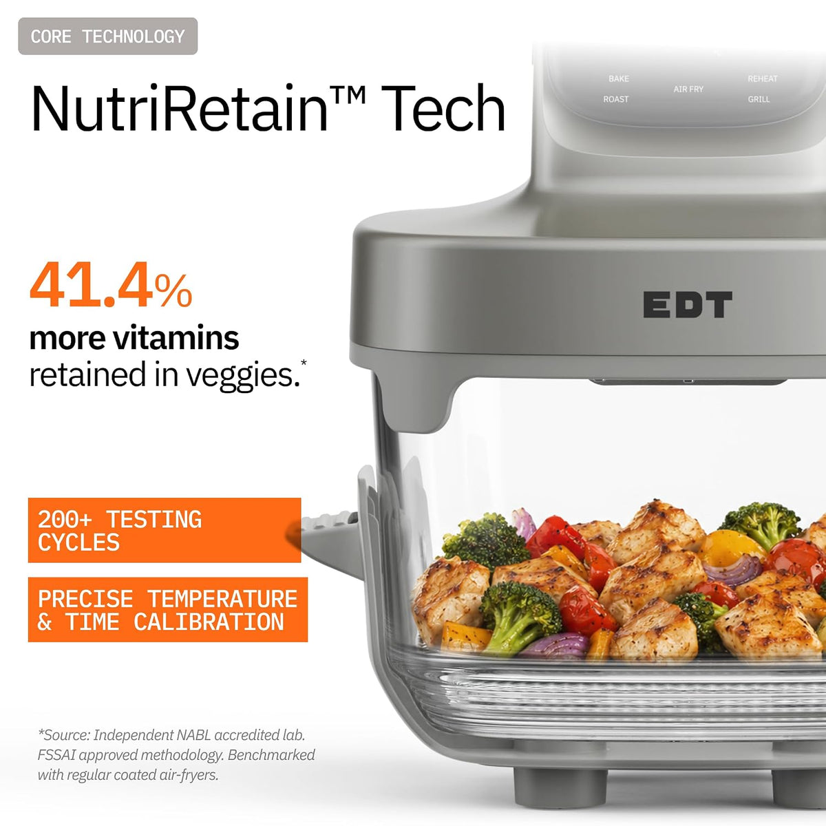 EDT Luma ZERO COATING PureGlass™ 4.5L Air Fryer Oven| 6-in-1 Multi Function | 100% Toxin Free No Ceramic PFAS, PTFE, PFOA | 1500W | NutriRetain™