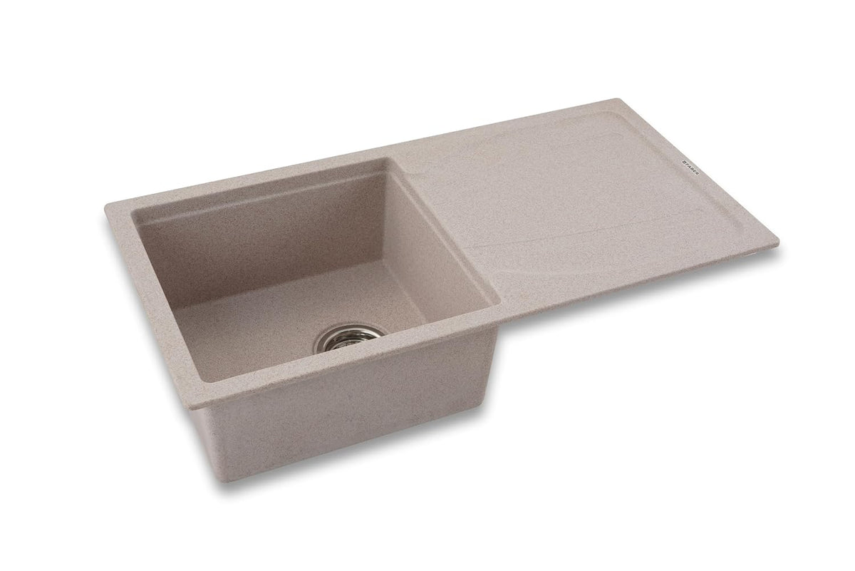Faber Verona Ingranite34"X17"Single Bowl Sink with Drainboard|Includes Plumbing Waste Kit|25 Years Warranty|Silent,Scrat