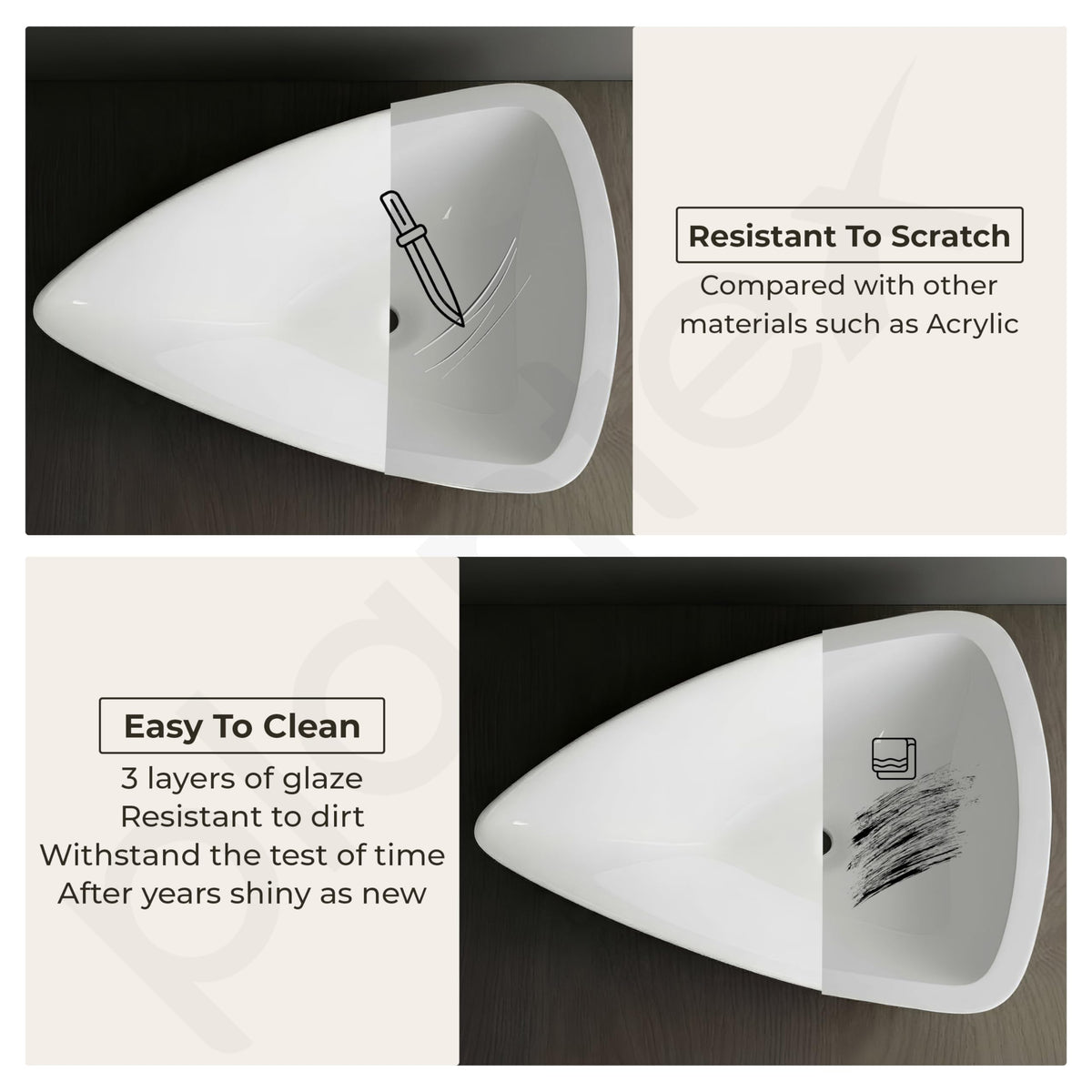 Plantex Ceramic Wash Basin/Triangle Basin with 10 Years Glaze Warranty by Plantex/Tabletop Wash Basin for Bathroom/Home/Office/Hotel - (White - 25.5 x 18.5 x 5 Inch)-6