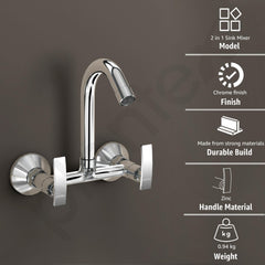Plantex Sink Mixer Tap Hot and Cold/Mixer Tap for Kitchen Sink with Brass Spindle/Kitchen Sink Faucet with Wall Flange and Teflon Tape (Samar-Chrome)-2