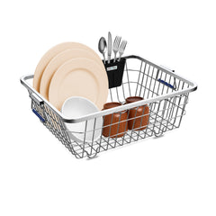 Plantex Dish Drainer Basket/Steel Utensils Basket Drainer/Utensil Stand for Kitchen with Rubber Grip Handle & Cutlery Drainer Tub (Small Size - 48 x 37 x 20 cm)-1