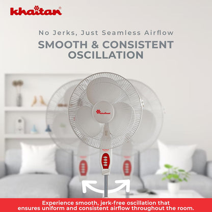 Khaitan Magma 400 MM 3-Blade Pedestal Fan | Adjustable Height | 3-Speed Control | Powder Coated Metal Grill | Telescopic Arrangement | 2-Yr Warranty | White