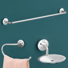 Plantex 304 Grade Stainless Steel Bathroom Accessories Set of 3 - Towel Hanger/Napking Holder/Dual Soap Holder for Bathroom - Daizy (Chrome)-1