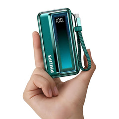 Philips 10000mAh 30W Max Fast Charging Power Bank (Chrystal Teal) with Built-in Cable