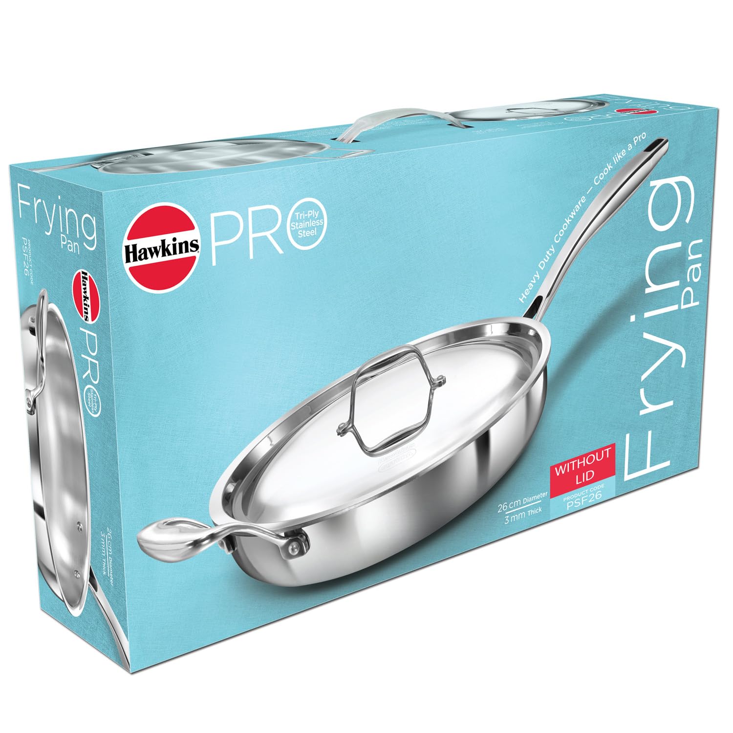 Hawkins Pro 26 cm Frying Pan, Triply Stainless Steel Fry Pan with Stainless Steel Handle, Silver (PSF26)