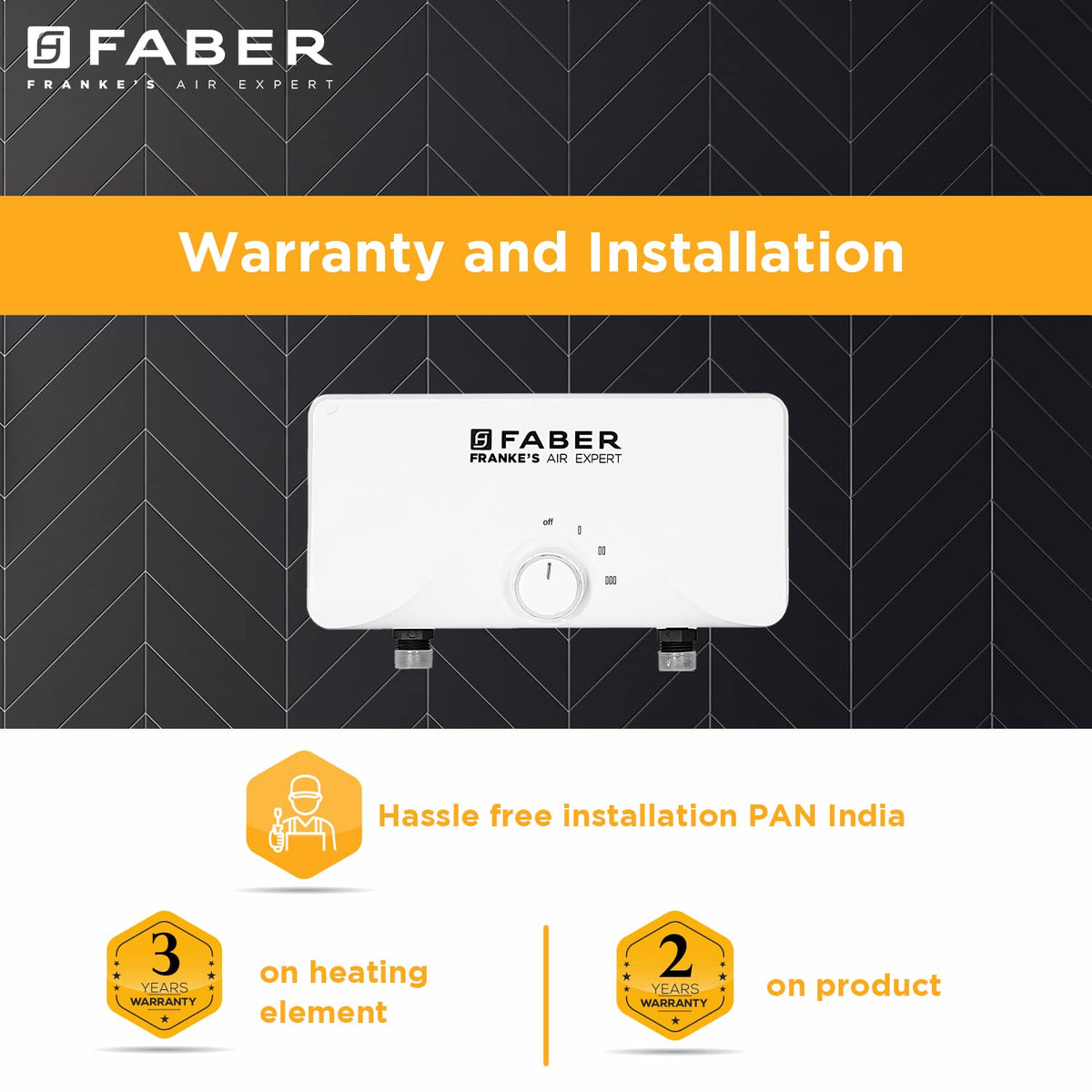 Faber Agnes Tankless Instant 3.5kw Water Heater | High Working Pressure, 3-Level Temperature, Safety Valve, Auto Off | F