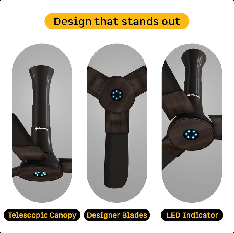 atomberg Studio+ 950mm BLDC Ceiling Fan with Remote Control | BEE 5-star Energy Efficient | New Blade Design | High Air Delivery | LED Speed Indicator | Low noise | 3 Year Warranty (Earth Brown)