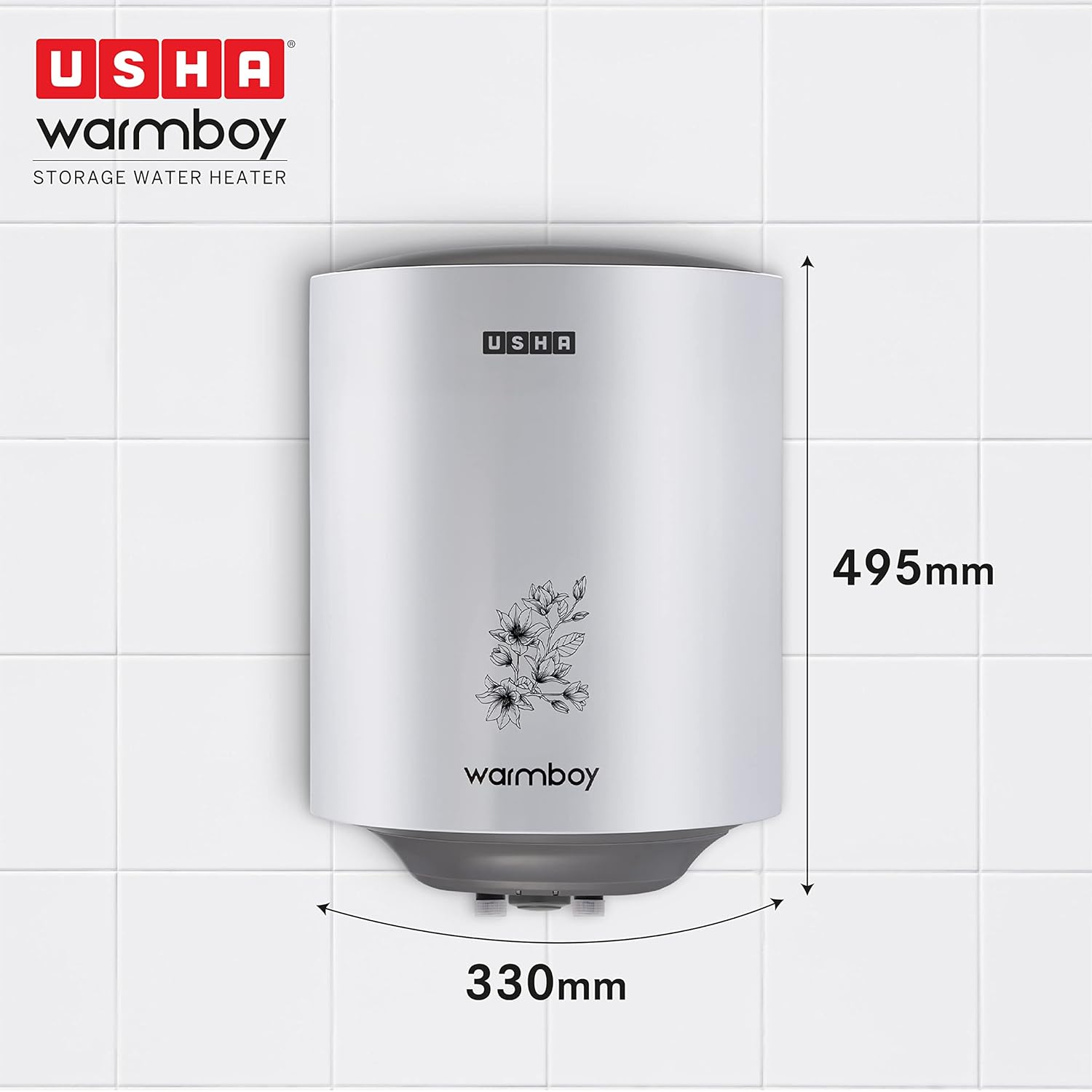 Usha Warmboy 15 Litre Storage Wall Water Heater (White)